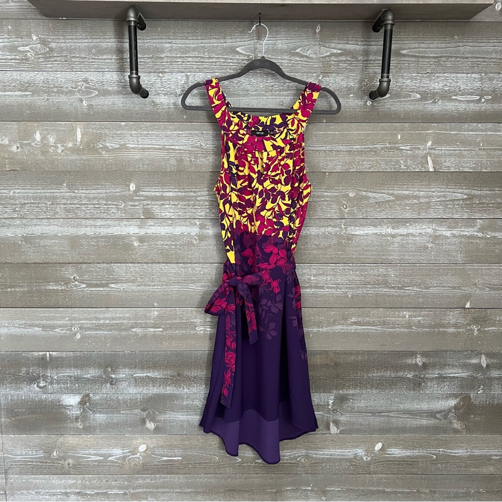 Apt.9 | NWOT Yellow Magenta Purple Floral Sleeveless High-Low Dress with Belt